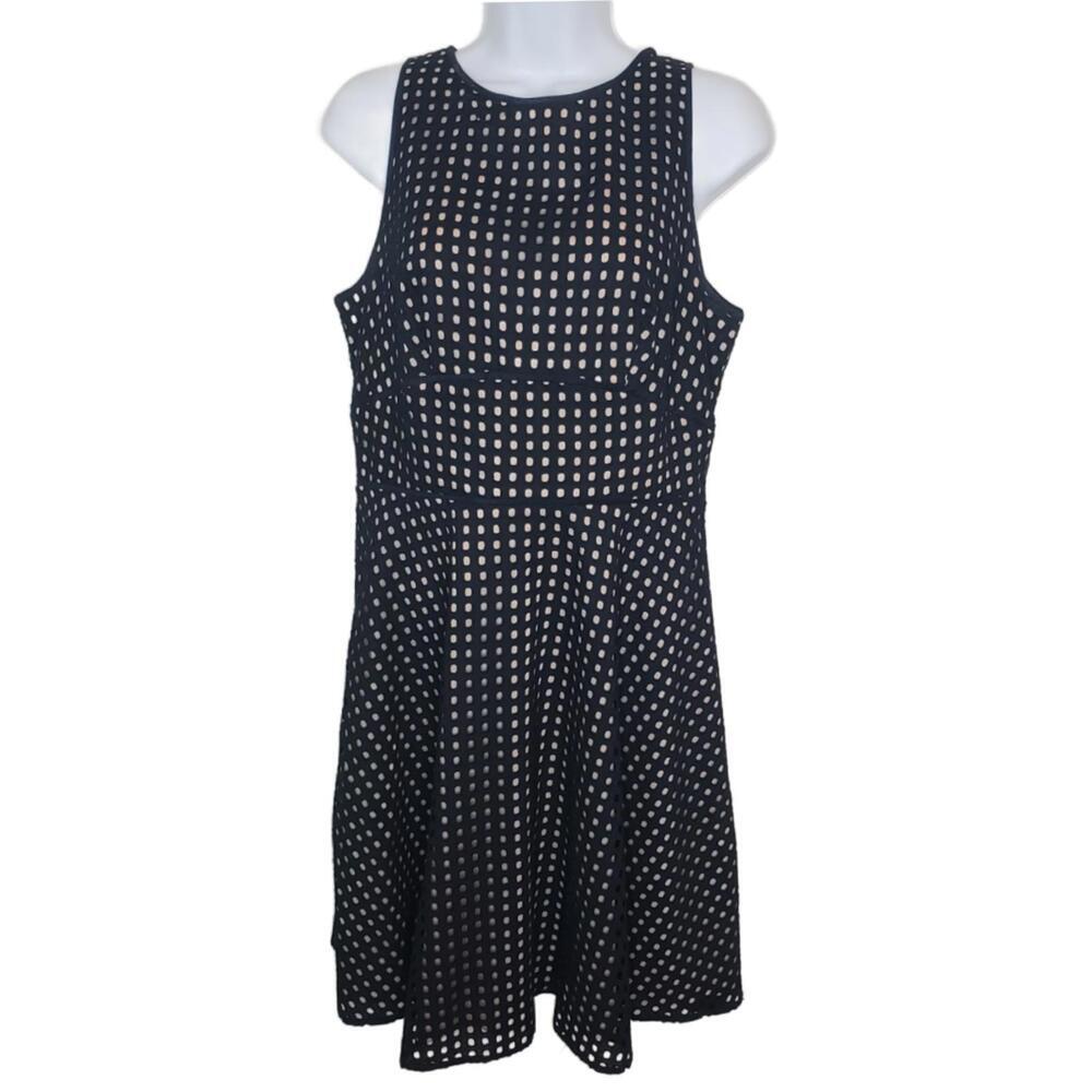 Loft Women's Sz 6 Black/Nude Eyelet Fit Flare Mini Dress(1790)